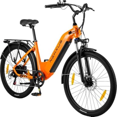 nakxus 26T1-PRO Elektrofahrrad 26 Zoll E-Bike, 36V 18.2Ah Akku herausnehmbar, 250W Motor, LCD-Display, 7-Gang, Reichweite 90-130 km, 25 km/h, IPX5 wasserdicht für Erwachsene orange