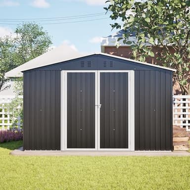 Robuster Metall-Geräteschuppen XXXL 300×252×191 cm – Gartenhaus mit Satteldach, Wetterfestem Stahl & Belüftung, Sicherer Stauraum für Gartengeräte & Werkzeug (Black, 300 * 252 * 191cm)