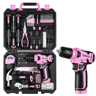 Werkzeugkoffer Akkuschrauber Werkzeugkasten Werkzeug Koffer Werkzeugset:DEKO Werkzeugkiste Bestückt 126-tlg. professionelle Werkzeugkiste für Heimwerker, für Büros und Garten, Rosa