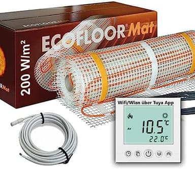 4 qm PREMIUM Fußbodenheizung elektrisch 800 Watt Fliese Bad Heizmatte mit WIFI Thermostat 4,0 m²