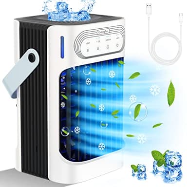 XTTANK Tragbarer Klimaanlage mit 800ml Wassertank, 4-in-1 Mobiles Klimagerät mit 120° Oszillation, 7 Farben Licht, 3 Geschwindigkeiten, 3 Nebelmodi, 2-8H Timer, Mini-Luftkühler für Zuhause/Büro