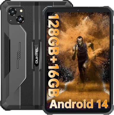 OUKITEL RT3 Pro Outdoor Tablet Android - Wasserdicht Tablet 8 Zoll, 5150mAh 16GB+128GB Robustes Tablets Dual SIM 4G, 16MP+8MP Kamera Mini Tab, Face ID, NFC, Schwarz