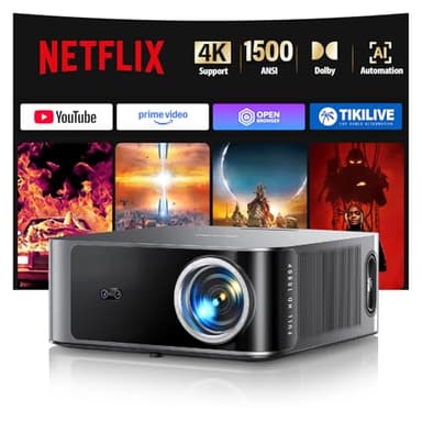Beamer 4K【Kompatibel mit Netflix & Dolby Audio】 Toptro 1500 ANSI Smart Beamer Heimkino, 1080P Full HD Video Projektor mit Zwei-Wege Bluetooth WiFi, KI-Autofokus & Trapezkorrektur für Outdoor/Handy