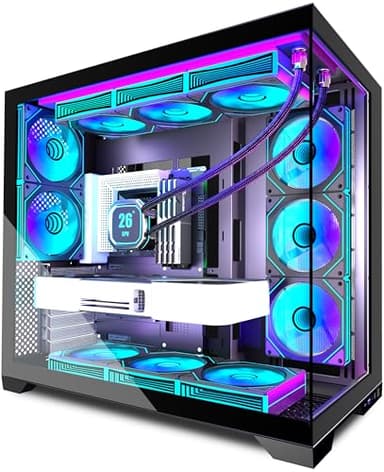 ANSAITE ATX PC-Gehäuse 9×120 mm ARGB PWM-Lüfter vorinstalliert ,Mid-Tower Gaming PC-Gehäuse, Panorama-Gehärtetes Glas Schwarz Computer-Gehäuse mit Typ-C, 360mm Radiator Unterstützung,H-D9 (Schwarz)