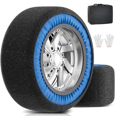 Obqer Schneesocken Auto 2pcs, Textil Schneeketten FüR ReifengrößEn R14-R24, Hervorragende Griffigkeit, Textilschneekette Mit Handschuhen Und Aufbewahrungsbeutel FüR Schwierige StraßEnverhäLtnisse