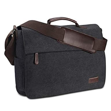 Ruschen Umhängetasche Herren aus Vintagem Segeltuch, Premium Herrentasche/Arbeitstasche herren, Laptoptasche für 15,6 Zoll Laptop, Schultertasche/Kuriertasche/Messenger Bag, SCHWARZ