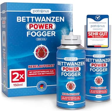Patronus Bettwanzen Power Fogger - 2x 150ml - effektiver Vernebler mit maximaler Sofortwirkung zur BettwanzenAbwehr, für schwierig erreichbare Bettwanzen-Verstecke, aus deutscher Produktion