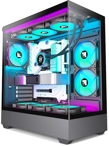 FOIFKIN F1 PC Gehäuse ATX- Vorinstallierter 6 PWM ARGB-Lüfter, Mid-Tower Computer Gehäuse, Gaming PC- Gehäuse,270° Panorama Tempered Glass,mit Type-C, ATX Gehäuse Schwarz(Schwarz, F1)