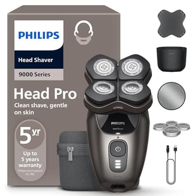 PHILIPS Head Shaver Pro Series 9000 – Glatzenrasierer für Herren und Frauen, elektrischer Rasierer mit flexiblem 360grad-Scherkopf und ComfortCut-Klingen, sanft zur Haut, Modell HS9980/15