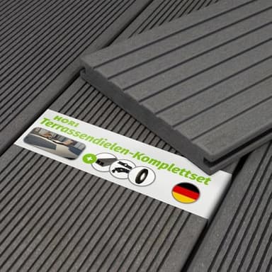 HORI WPC Terrassendielen Grau Massivdiele, Komplettset inkl. 40x60 mm Unterkonstruktion & Clips, Rutschfest & UV-beständig für langlebige WPC-Terrasse Fläche: 13 m² I 4,00 m Dielenlänge