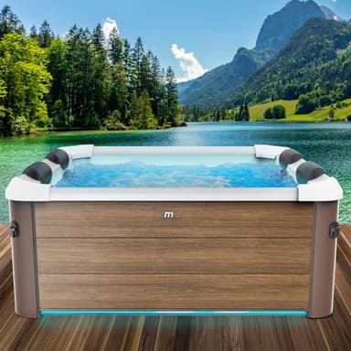 BRAST Whirlpool MSpa Amber Aero Plus mit Fester Außenwand | 180x180x65cm für 6 Personen | 140 Massagedüsen | LED-Beleuchtung in 20 Farben | Ganzjähriger Einsatz Winterfest | In & Outdoor Pool