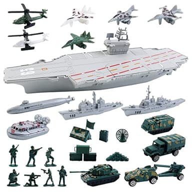 deAO Flugzeugträger Spielset, Flugzeugträger und Schlachtschiff Modell mit Militärflugzeuge, Hubschrauber, Schlachtschiff, Militär LKW, Armee Männer Actionfiguren, Assault Ship Armee Spielzeug Kinder