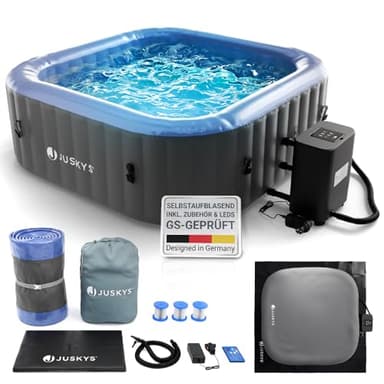 JUSKYS® Whirlpool SpaLuxe – Aufblasbar, Outdoor & Winterfest, 130 Sprudeldüsen, 3000W, PVC, LED-Beleuchtung, Grau/Blau