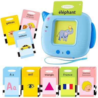 Français Standard, Carte Flash Parlante Éducatives 400 Mots, Jeu Educatif Pour Enfants dès 12 Mois, Développement du Langage, Montessori Jouets Interactifs Pour Préscolaires Garçons Filles 2-6 -Bleu