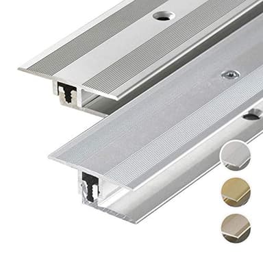 HORI® Bodenprofil Übergangsprofil I Aluminium-Bodenleiste in Silber, Champagne und Edelstahl I passend für Vinyl, Laminat, Parkett I Abschlussprofil Bodenbelagstärke: 4-9 mm I Alu Silber Alu Edelstahl