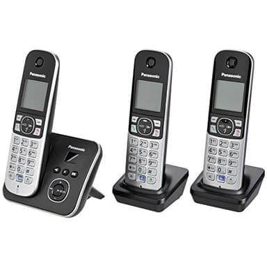Panasonic KX-TG6823GB DECT Schnurlostelefon mit Anrufbeantworter (3 Mobilteile, strahlungsarm, Eco-Modus, GAP Telefon, Festnetz) schwarz