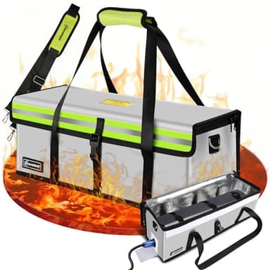 moveland Ebike Akku Tasche Feuerfest, bis 1400 °C - Explosionsgeschützte Akku Tasche, 49 x 15 x 16 cm - Dreifachschutz E-Bike Akku Brandschutzbox mit Ladeanschluss - zum Laden Lagern Transportieren