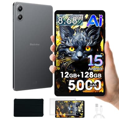 Blackview Link 2 8 Zoll Tablet Mini Android 15, 12GB+128GB/1TB Lesen Tablet, Gemini Al 2.0, Zwei Lautsprecher, 5G WiFi Tablette, 8MP AI Camera, 5000mAh, Widevine L1/3,5mm Klinke/OTG/Hülle, SchwarzL
