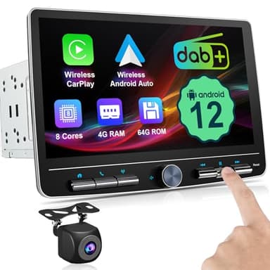 DAB+ Android Autoradio Doppel Din 8 Core 4G+64G Wireless CarPlay Android Auto, 10.1 Zoll Bildschirm Car Play Touch Display 2Din Bluetooth WiFi 4G GPS Navi DSP AM/FM RDS Auto Radio mit Rückfahrkamera