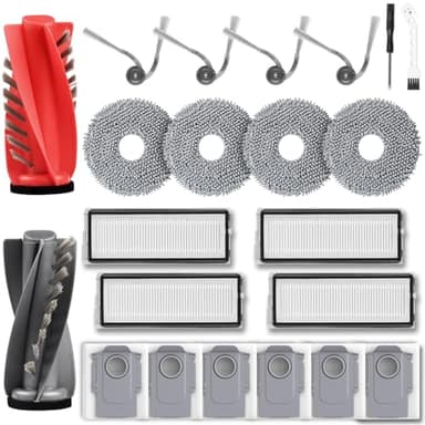 21 Stück Zubehörset für Roborock Qrevo Curv/Qrevo Curv S5X / Qrevo/Qrevo Edge S5V Saugroboter, 1 Hauptbürste 6 Staubbeutel 4 Wischpad 4 Filter 4 Seitenbürste 1 Reinigungszubehör 1 Schraubendreher
