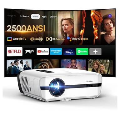 4K Beamer Google TV HDR10+, 2500 ANSI Lumen Tageslicht Heimkino Projektor mit WiFi Bluetooth HDMI ARC, 35W×2 Deep Bass, Dolby Audio, ToF Autofokus und MEMC, ideal für Wohnzimmer, Gaming, Outdoor