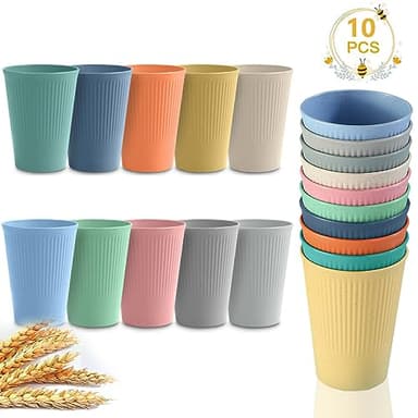 10Stück Tassen Becher Set aus PP, Unzerbrechlich Wiederverwendbare Trinkbecher - Kaffee, Tee Milch, BBQs, Picknicks & Strand, BPA-Frei, Multifunktionale, Mikrowellen- & Spülmaschinenfest (10Farben)