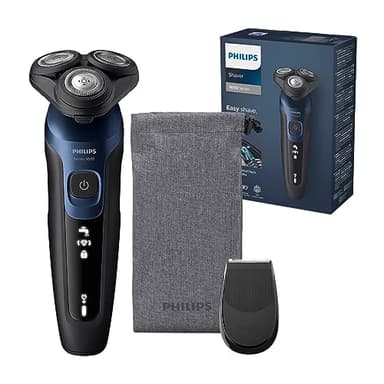 Philips Shaver 5000 – Elektrischer Rasierer für Herren: Nass- und Trockenrasur in Metallic-Blau mit Präzisionstrimmer & weicher Transporttasche (Modell S5465/18)