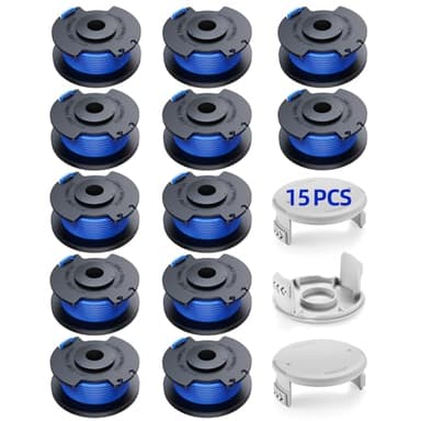 YWTESCH 12 Stück AC14RL3A Ersatz Rasentrimmer Spule Funktioniert Mit Ryobi One + 18V 24V 40V Rasentrimmer,Ø1.65mm und 3.4m LäNge Fadenspule,EnthäLt 12 PäCkchen Fadenspule und 3 PäCkchen Kappendeckel