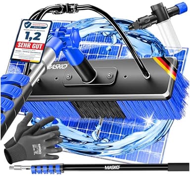 MASKO® Teleskop Waschbürste mit Wasseranschluss 10,8m Reinigungsbürste mit Teleskopstiel Ausziehbar | Teleskopbesen | Fenster & PV-Anlagen-Reinigung | Weiche Borsten Inkl. Seifenspender & Handschuhe