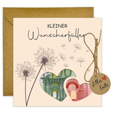 Wunscherfüller Geldgeschenke Verpackung mit Umschlägen als Glücksbringer Grußkarte - Glück verschenken zum Geburtstag Reisen Hochzeit Jugendweihe - Lustige Geschenke für Männer und Frauen