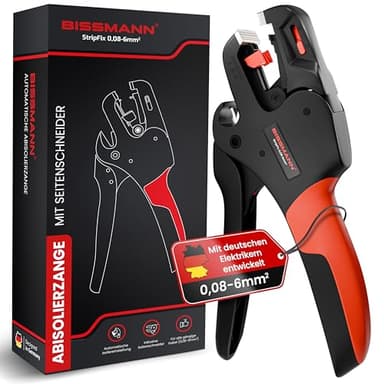Bissmann® Automatische Abisolierzange | Schnelles & Präzises Abisolieren | Edelstahlklinge - Inkl. Seitenschneider | Für alle gängige Kabel 0,08 bis 6 mm² | Abisolierwerkzeug | Kabelabisolierer
