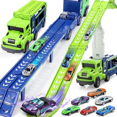 Kinderspielzeug ab 3 4 5 6 7 8 Jahre,LKW Transporter Truck Geschenk Junge 2-6 Jahre Faltbare Rennbahn Truck Spielzeug ab 6 7 8 Jahre Truck Spielzeugauto Kinder Geburtstagsgeschenk Junge 3-8 Jahre