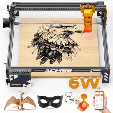 ACMER P1 S PRO 6W Laser Graviermaschine,48W Leistung Laser Cutter,0,01mm Präzision Hochpräzise Lasergravur Maschine für DIY Holz, Metall, Acryl Leder, etc(380 * 370mm Große Gravurfläche)