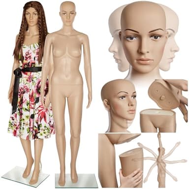 tectake® Schaufensterpuppe, drehbare und bewegliche Puppe lebensgroß, Figuren mit Kopf, Mannequin, Schneiderpuppe, Kleiderpuppe, Aufstellungsfiguren - Damen