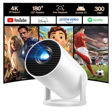 Mini Projektor Beamer mit WLAN und Bluetooth, Android 14 integriert, 4K Unterstützung, Tragbarer Projektor LYNCAST 180° schwenkbar Upgrade Projektor für Heimkino, Outdoor Einsatz HY300 Pro