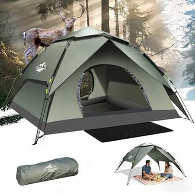 Zelt 2-3 Personen Campingzelt Pop Up - 40s Automatik Schnellaufbau 2/3 Mann Zelte Wasserdicht 3500mm & Winddicht, Doppelwand Kuppelzelt mit Regenschutz, Wurfzelt Zelt für Camping, Wandern & Trekking