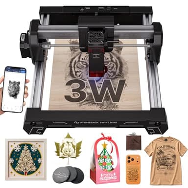 ATOMSTACK SWIFT MINI 3W Laser Graviermaschine Einsteigermodell Vollständig Vorinstalliert DIY Lasergravierer Gravurfläche 155 × 135 mm 0,04 mm Präzision für Holz,Kunsthandwerk,Geschenke,Karten 3000 mW