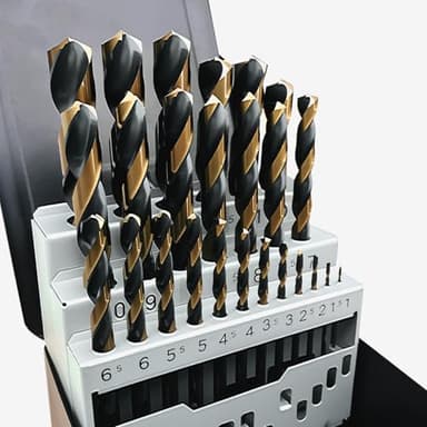 GREYWOLF 25-teiliges Bohrerset, HSS-Hartmetallbohrer, Schwarz-Gold-Finish, Metallbohrerset mit Indexbox, für gehärtetes Metall, Gusseisen und Holz-Kunststoff (1,0 mm - 13,0 mm)