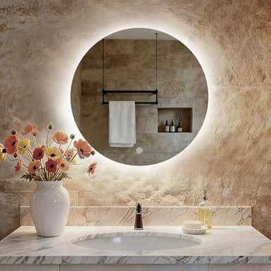 S'AFIELINA Badspiegel mit Beleuchtung Rund 60cm Durchmesser LED Badspiegel mit Touchschalter Dimmbar Badezimmerspiegel Rund Kaltweiß 6500K IP44 Energiesparend