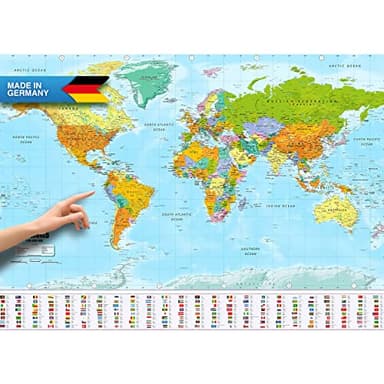 Weltkarte XXL Poster im Riesenformat mit Fahnen & Flaggen - Top Qualität 140x100cm (1 Stück)