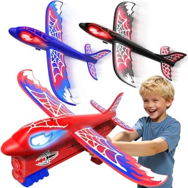 Flugzeug Spielzeug ab 3-12 Jahre, 3 Flugzeug mit Leuchtend Augen & Spinnennetz Flügel, Spider Spielzeug Kinder Spiele ab 3-12 Jahre Geschenk Jungen 3 4 5 6 7 8 9 Jahre Weihnachten Geburtstag Geschenke