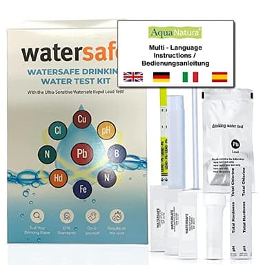 Aquanatura Trinkwasser Wassertest (9 versch. Tests in 1) Bakterien, Blei, Chlor, pH, Härte, Nitrite, Nitrate, Eisen und Kupfer