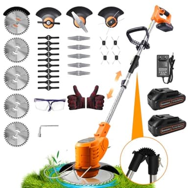 Rasentrimmer mit Akku 21V, Klappbarer Akku Freischneider mit 4.0AH Batterien, Akku Rasentrimmer & Rasenkantenschneider mit 4 Messertypen, Elektrischer Motorsense für Garden und Rasen