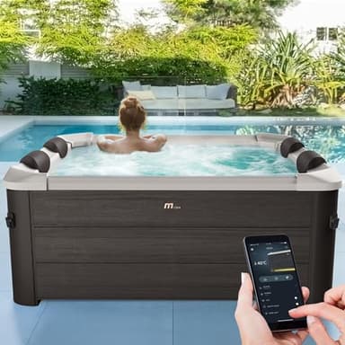 Miweba Whirlpool MSpa Tribeca mit Fester Außenwand | App Steuerung | 6 Personen Spa | 160x160x65cm | 120 Massagedüsen | Ganzjähriger Einsatz Winterfest | In & Outdoor Pool | Gartenpool | Aufstellpool