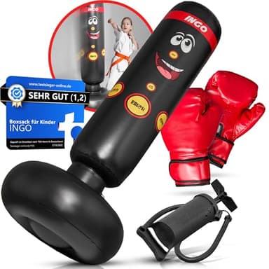 INGO® Boxsack für Kinder (pädagogisch konzipiert für Innere Kraft), inkl. Handschuhe & Pumpe | Kinder Boxsack (165cm) zur Schulung von Fokus, Selbstkontrolle & Körperbewusstsein