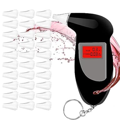 Geulieby Alkoholtester Polizeigenau, Professioneller tragbarer Alkoholtester mit 30 Mundstücke, Promilletester für Privaten Professionellen Gebrauch zu Hause