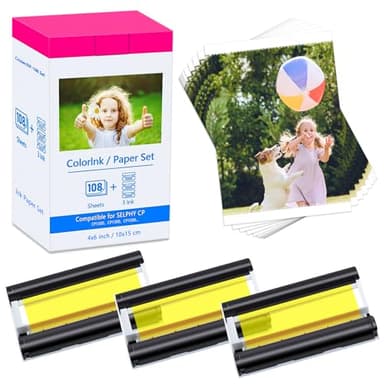 Cruxer Kompatibel für Canon Selphy CP1500 CP1300 Fotopapier und Patrone 10x15 cm KP-108in KP-108 für Selphy-Drucker CP1200 CP1000 CP910 CP910 CP810 CP760 CP740, 108 Papier + 3 Patronen Set