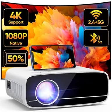 Beamer 4K Unterstützt, 15000L Native 1080P 5G WiFi Bluetooth Projektor mit 50% Zoom, AKATUO Mini Projector Heimkino Outdoor Beamer für Handy Phone, Kompatibel mit Smartphone/HDMI/Laptop/Fire TV Stick