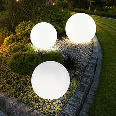 3er Set LED Außen Solar Kugel Leuchten Garten Beleuchtung Rasen Blumenbeet Steck Lampen 20, 25 und 30 cm