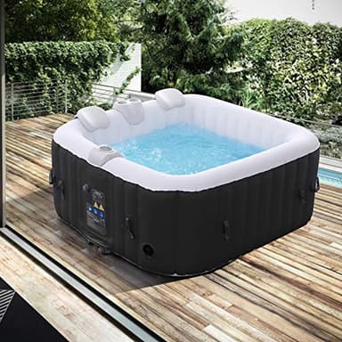 Arebos Aufblasbarer Spa Pool | für drinnen und draußen | Whirlpool 4 Personen | 154x154cm | 100 Massagedüsen | Wellness Spa Heizung | Aufblasbare Massage Quadrat | 600 Liter